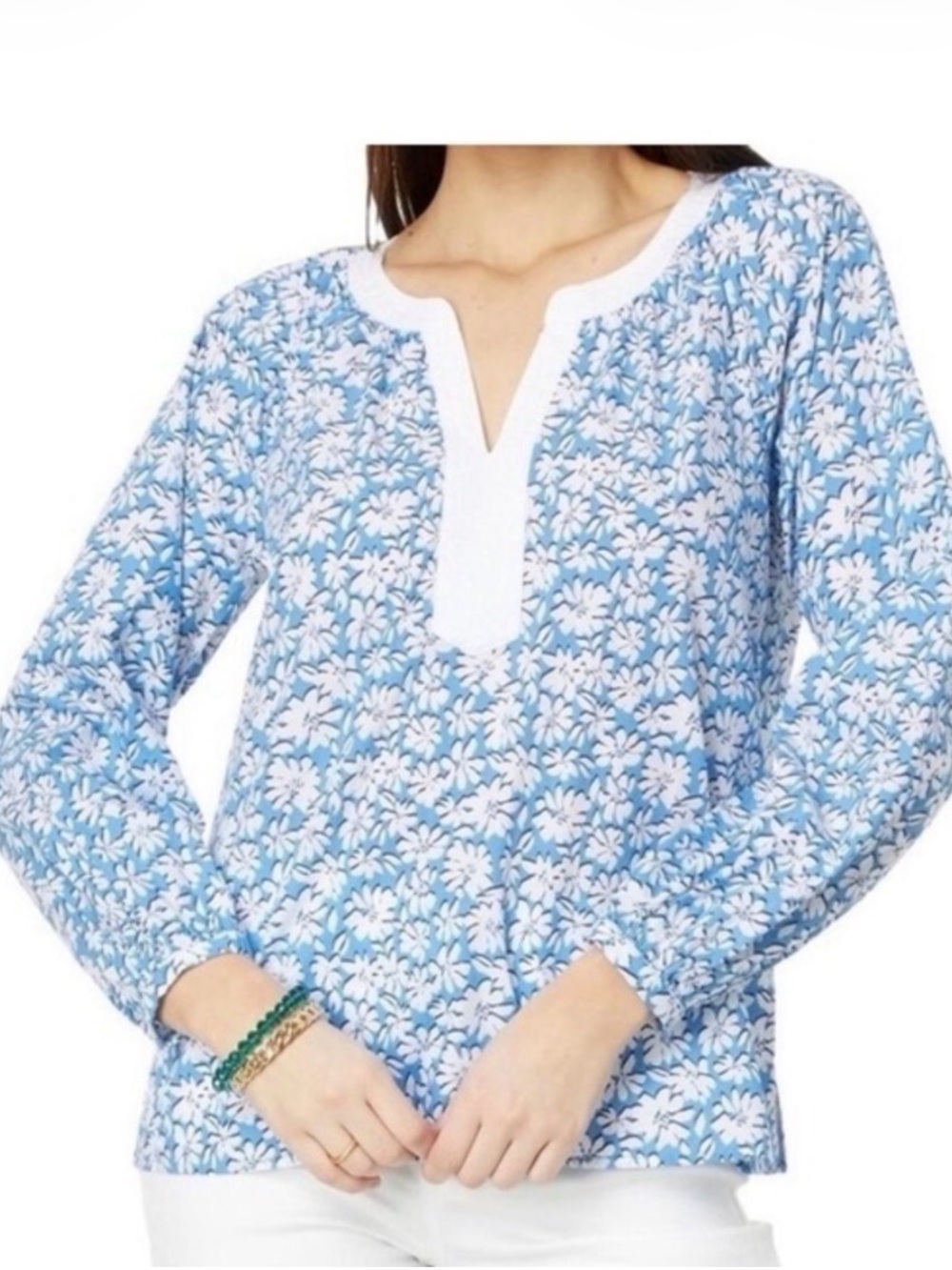 Lilly Pulitzer Blue and White Floral Tunic with White Trim
